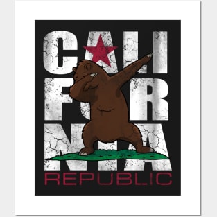 California Republic Flag Dabbing Bear Posters and Art
